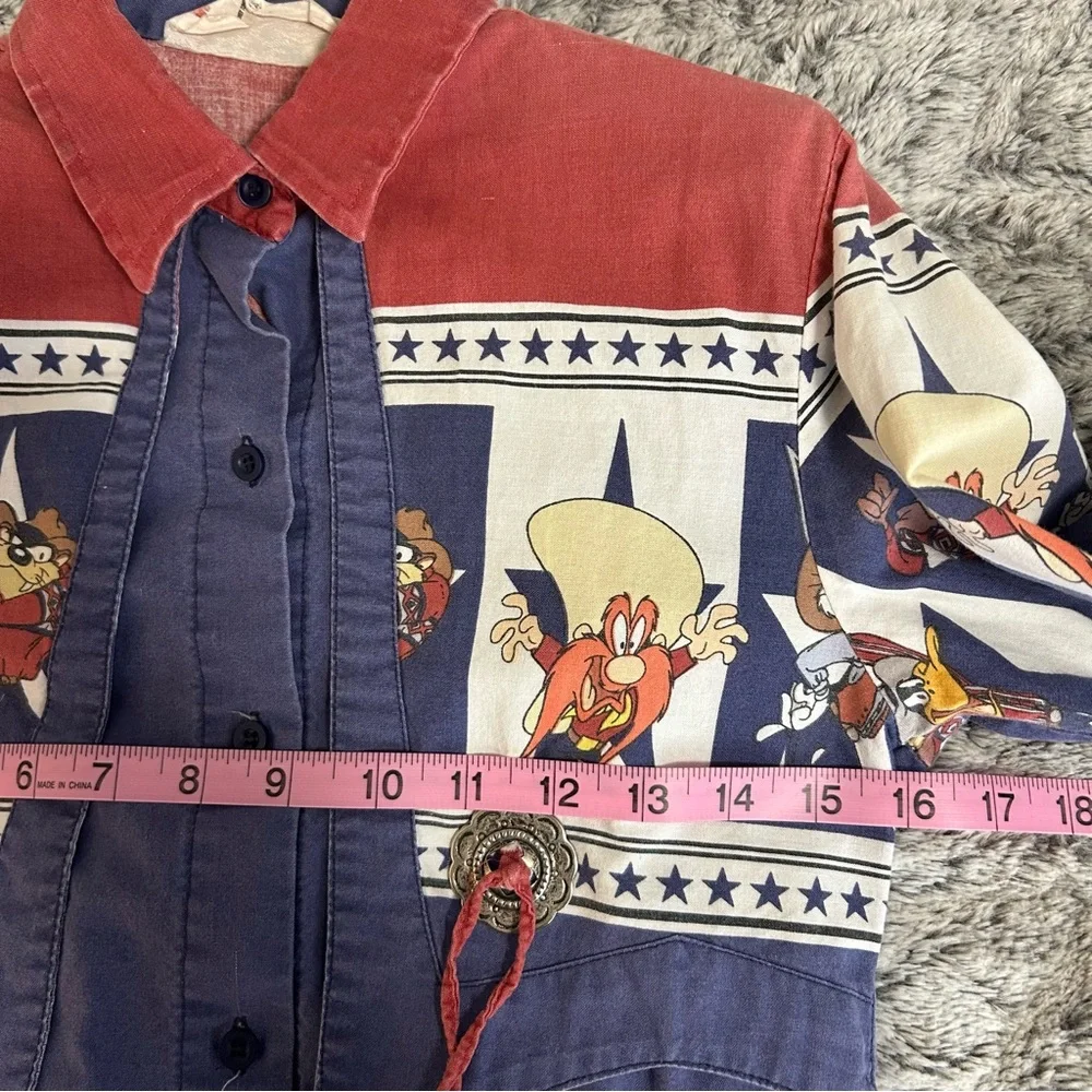 Vintage 1993 Looney Tunes Western Collection Karman Cowboy Shirt L - Picture 11 of 13
